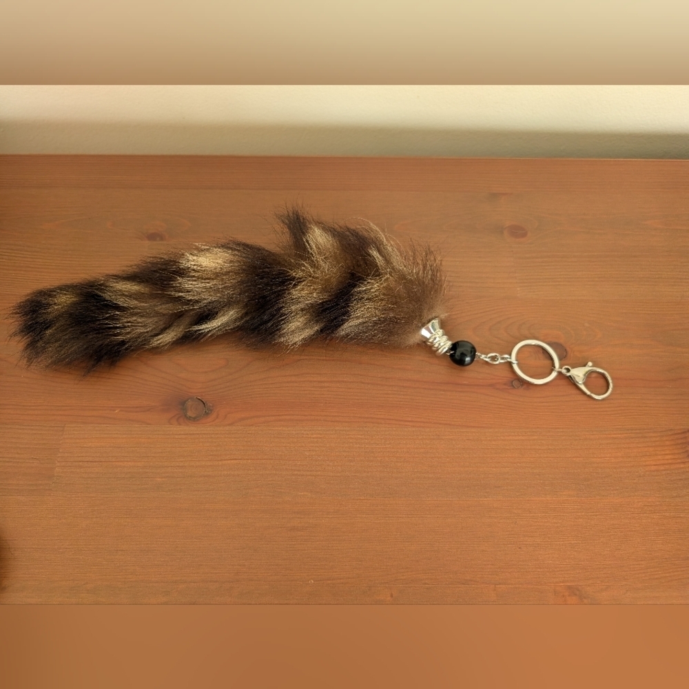 Faux Fur Keychain with Black and Brown Accents - Picture 2 of 2